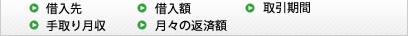 借入先、借入額、取引期間、手取り月収、月々の返済額を整理してください。